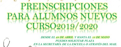 PREINSCRIPCIONES NUEVOS ALUMNOS CURSO 2019-20 EN LA ESCUELA MUNICIPAL DE MÚSICA Y DANZA DE DAGANZO
