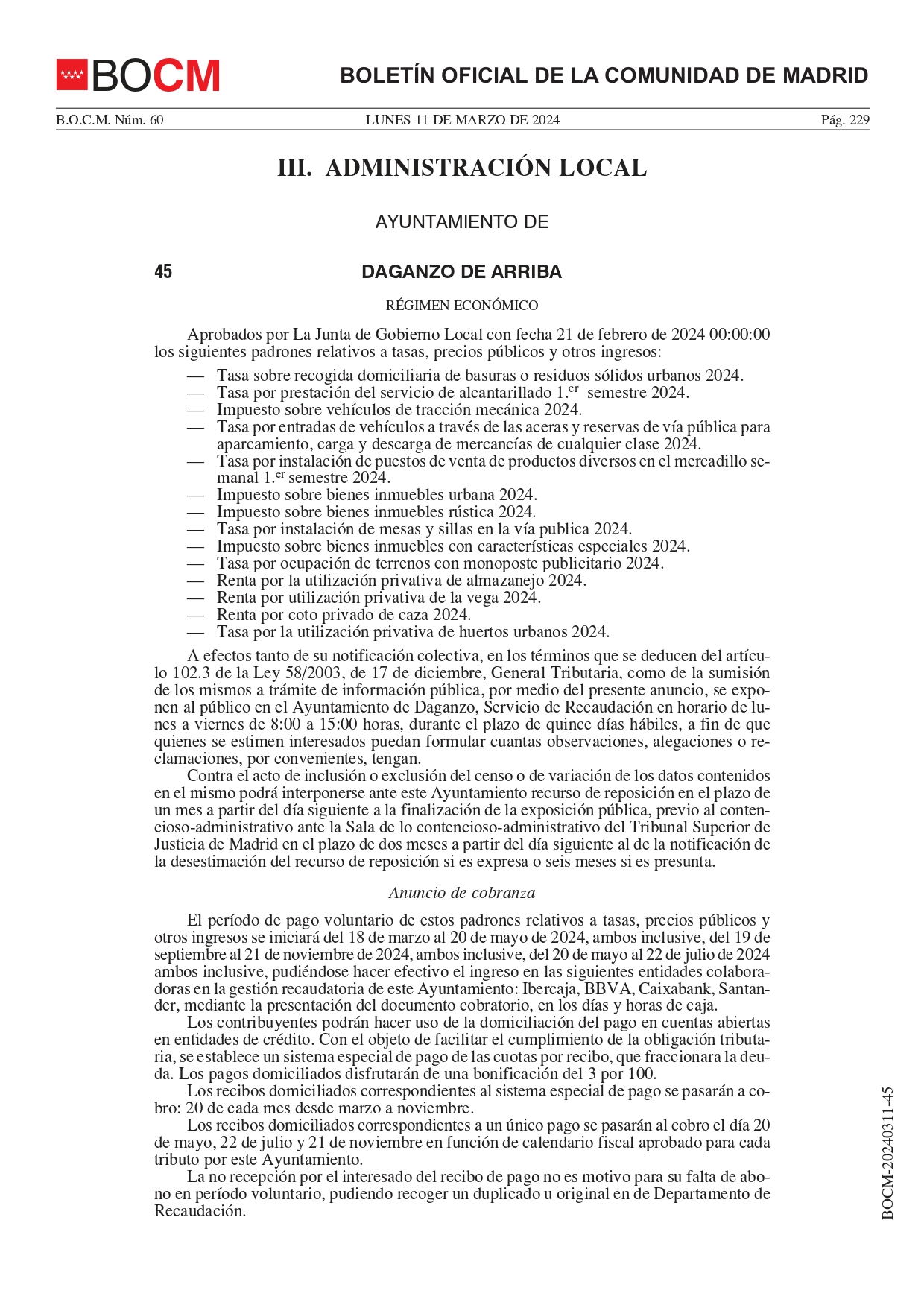 Notificación colectiva de padrones relativos a tasas, precios públicos y otros ingresos (1)