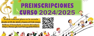 PREINSCRIPCIONES ESCUELA MUNICIPAL DE MÚSICA Y DANZA - CURSO 2024-2025