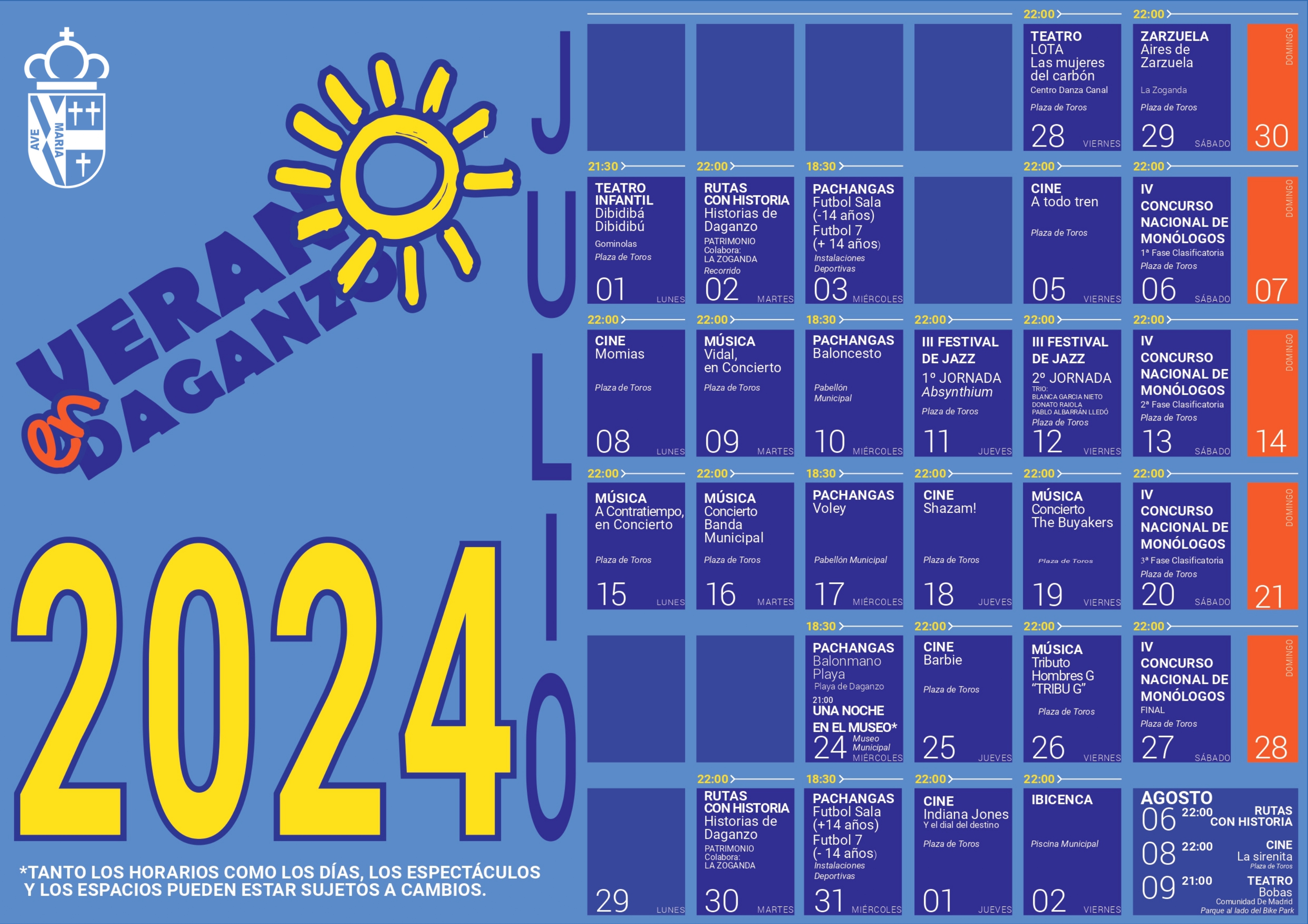 CALENDARIO DE "VERANO EN DAGANZO" 2024