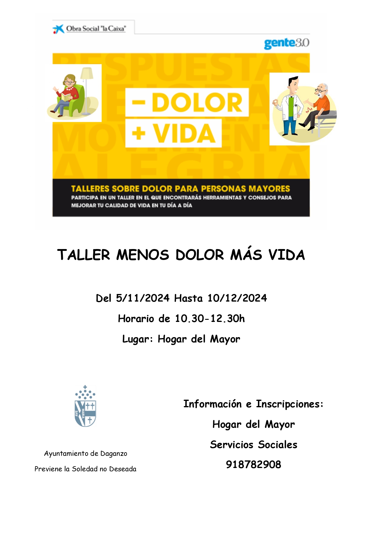 TALLERES PARA MAYORES  -Dolor +Vida  Noviembre 2024