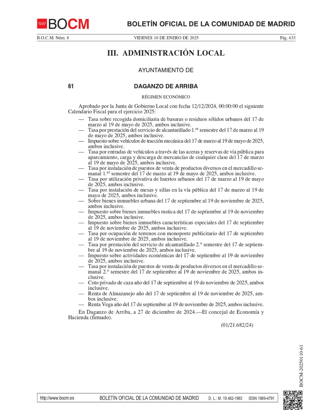 CALENDARIO FISCAL DEL CONTRIBUYENTE 2025