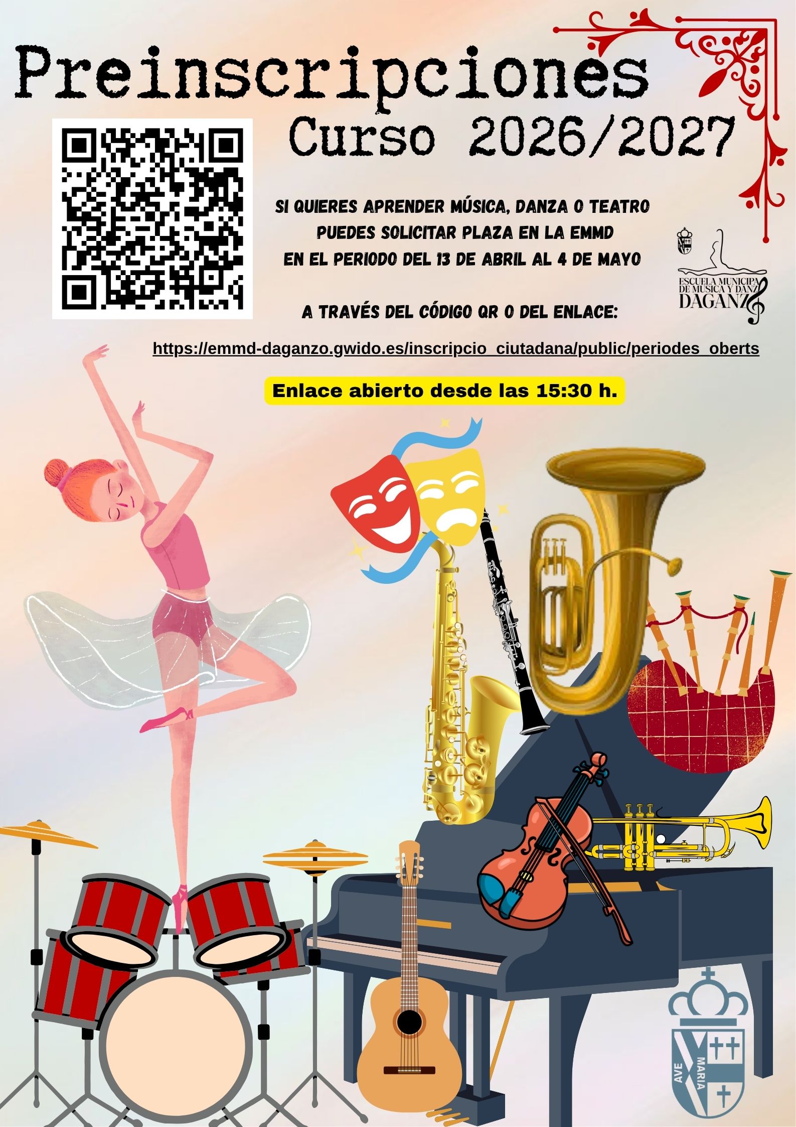 PREINSCRIPCIONES NUEVO ALUMNADO EMMD PARA CURSO 2026 / 2027