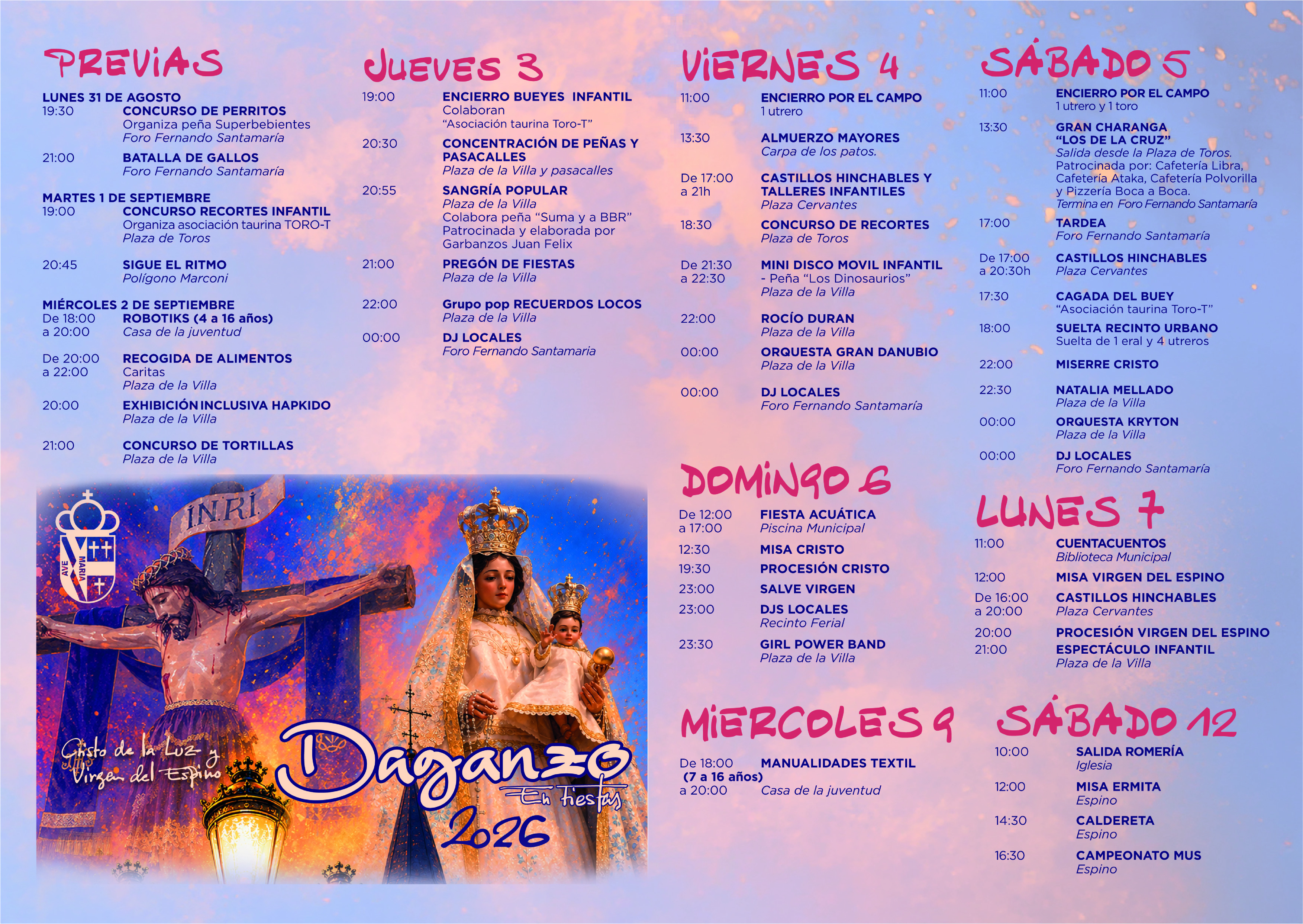 FIESTAS EN HONOR AL CRISTO DE LA LUZ Y LA VIRGEN DEL ESPINO 2026