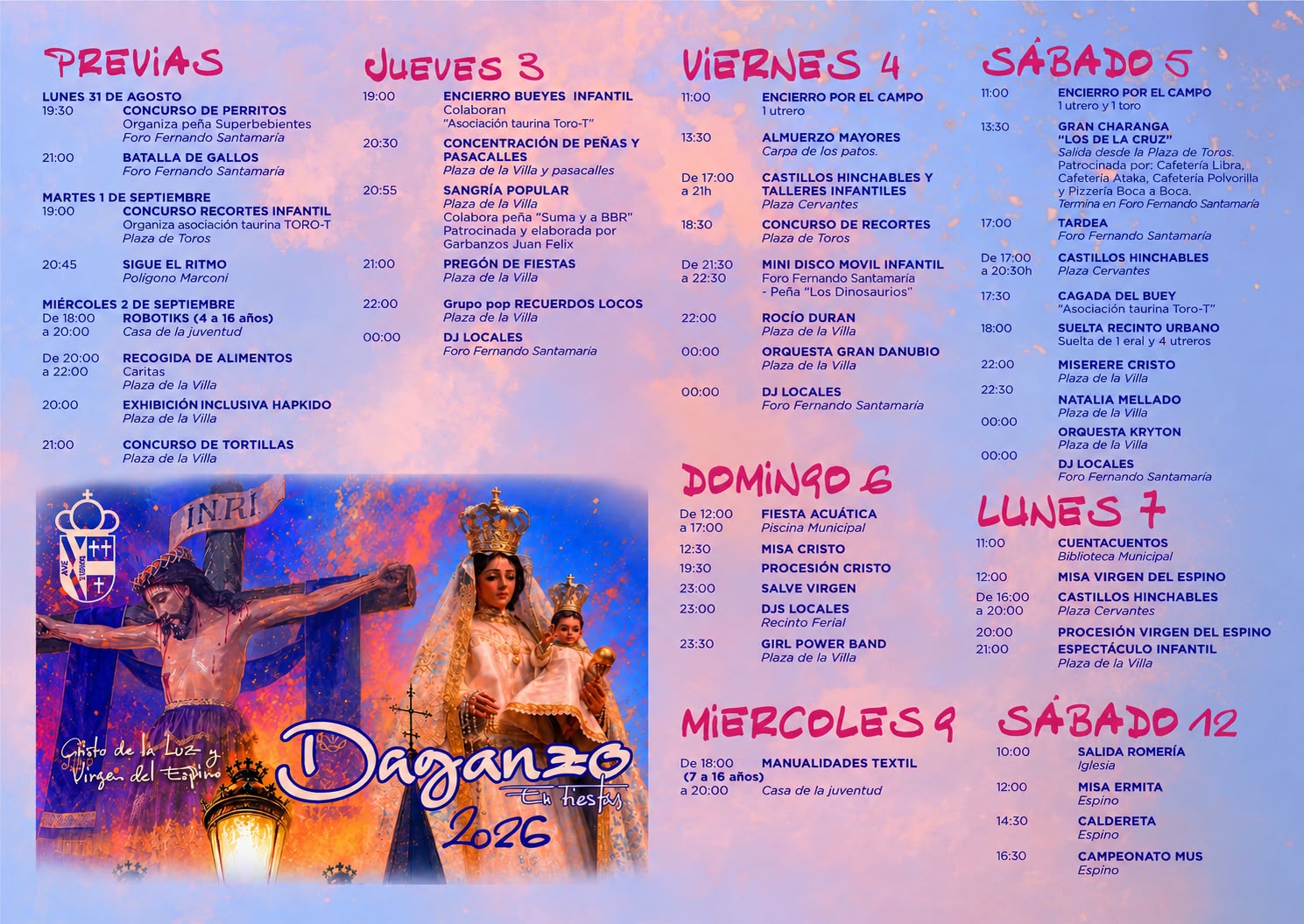 FIESTAS EN HONOR AL CRISTO DE LA LUZ Y LA VIRGEN DEL ESPINO 2026